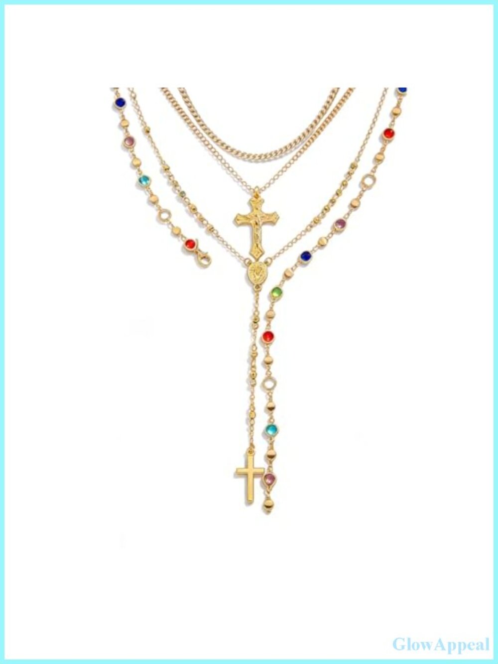 4 Piece Crystal Cross Pendant Necklace Set Layered Chain Alloy Jewelry
